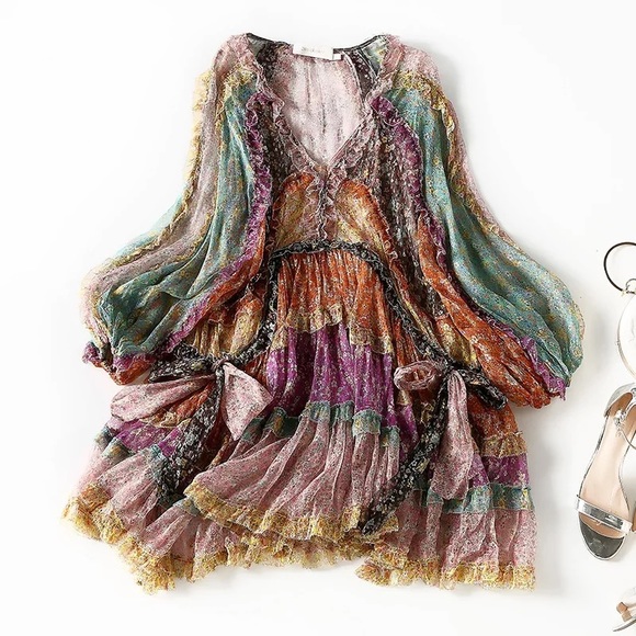 💎 GYPSY SOUL 💎 EXOTIC PRINT LONG MAXI DRESS MOONSTONE NECKLACE RING EARRINGS - Picture 15 of 16